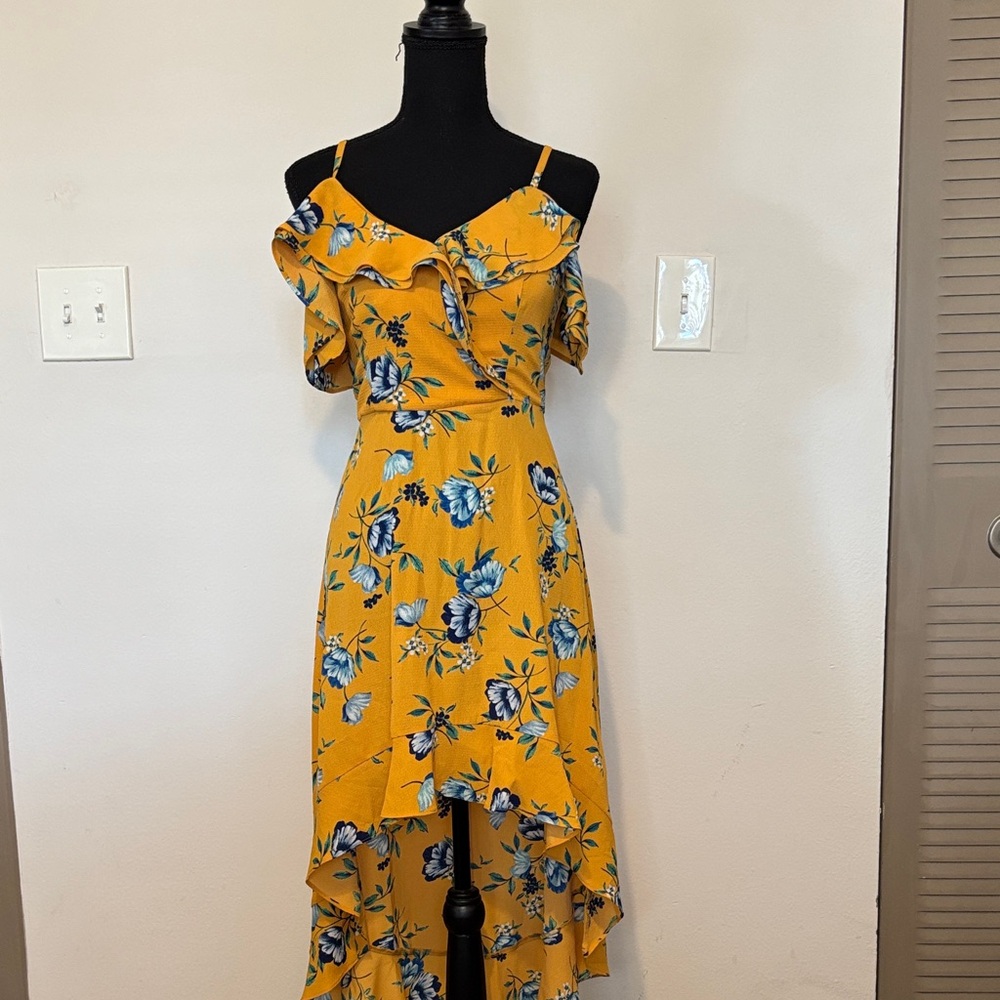 BCX Yellow Floral High Low Dress